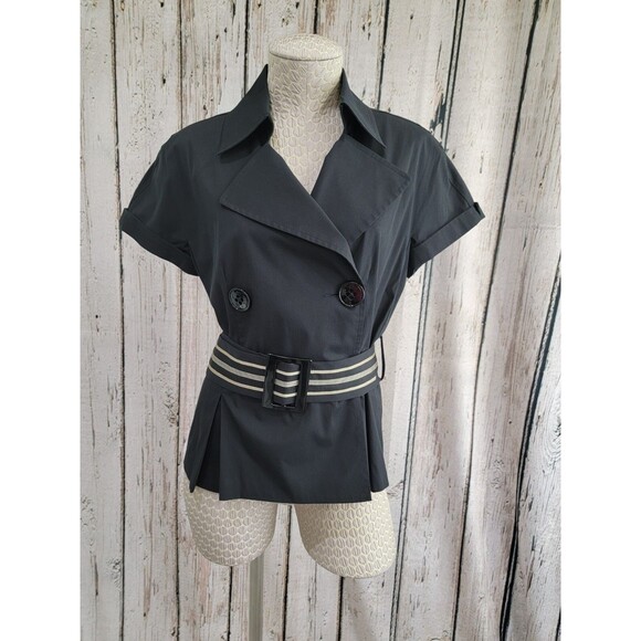 LM Women's Size 10 M Siamo Black Double Breasted Short Sleeve Belted Jacket EUC - Picture 1 of 9